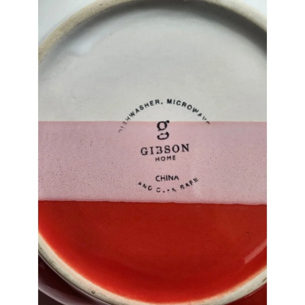 Gibson Home Surreal Hues 3pc Dinnerware Set Red‎ Pink White Square Place Setting